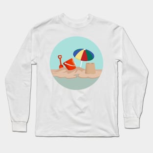 Bucket and Spade Circle Beach Scene Illustration Long Sleeve T-Shirt